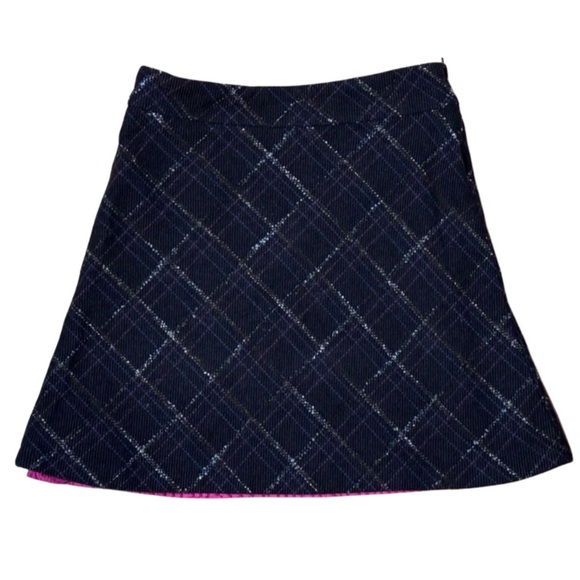 VTG Old Navy Blue White Hot Pink Plaid Wool Side Zip A-Line Mini Skirt Sz 6 - Picture 1 of 6